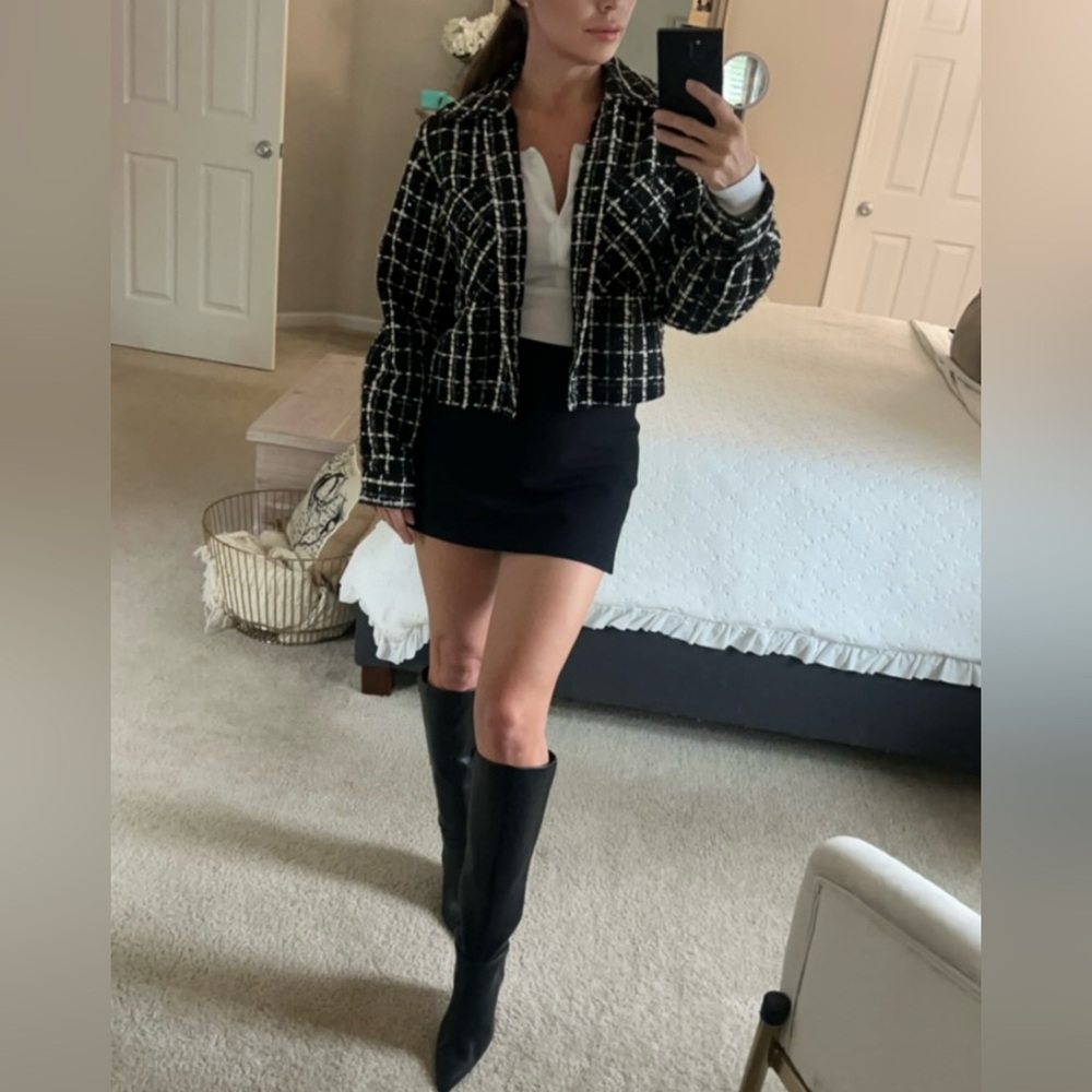 New express Black and White Plaid Women's Jacket